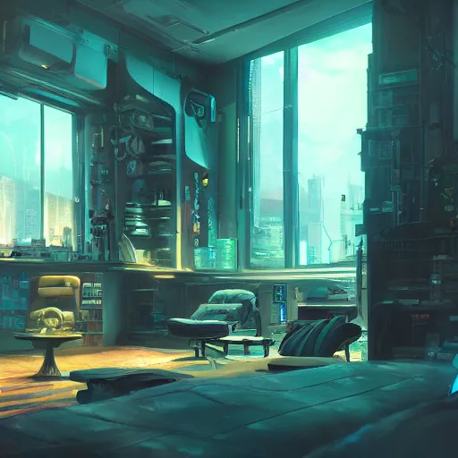 Prompt: the cyberpunk apartment, render, octane, 4k, highly detailed, vivid colors, high definition, by Makoto Shinkai