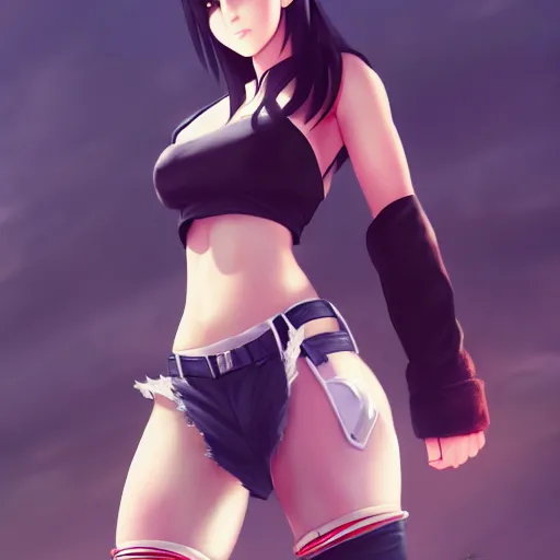 Image similar to full body shot of tifa lockhart by wlop, rossdraws, mingchen shen, bangkuart, sakimichan, yan gisuka, jeongseok lee, artstation, 4k