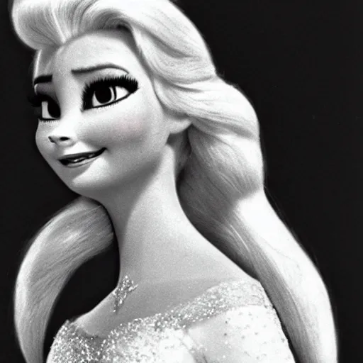 Prompt: a 1960 photo of elsa frozen