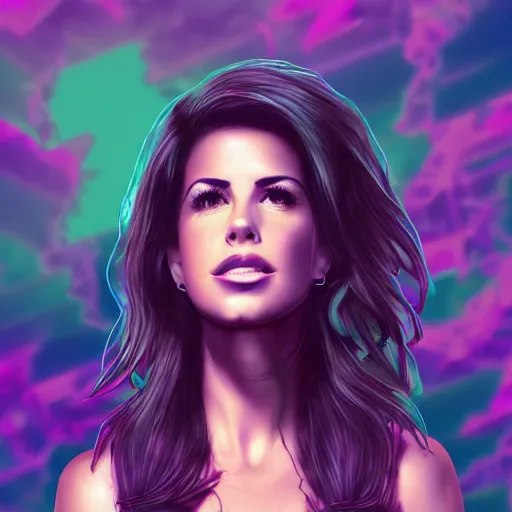 Prompt: a highly detailed and realistic concept art of Kelly Monaco in a vaporwave artwork composition