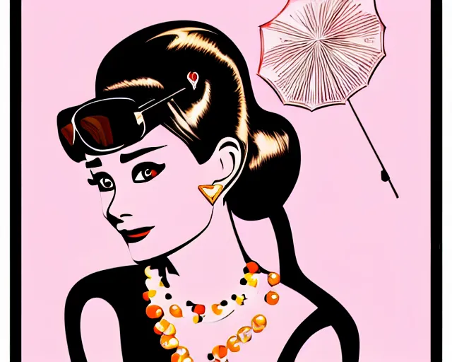 Image similar to teenage audrey hepburn in art deco style, champagne commercial, artstation, illustration, bright, cheerful, detailed and intricate environment