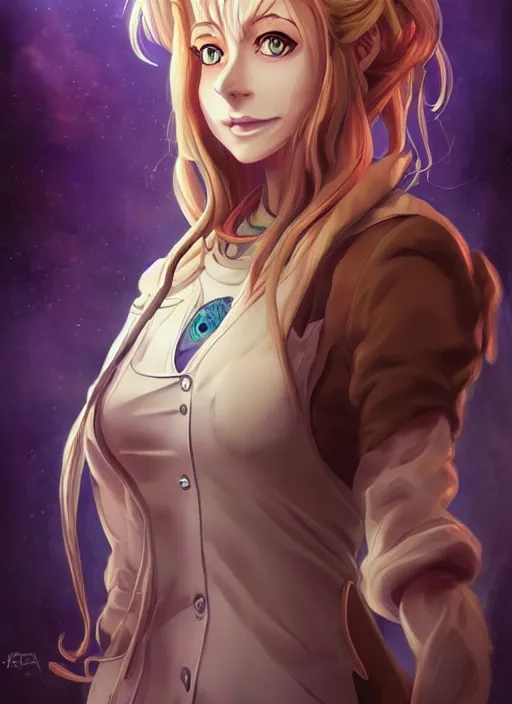 Image similar to beautiful portrait of a female Doctor who looks like Elizabeth Lioness seven deadly sins anime , character design by Ross Tran, artgerm detailed, soft lighting