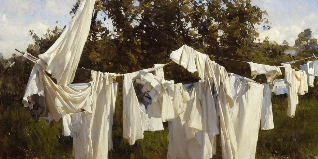 Prompt: laundry line in the sun, jeremy lipking, anders zorn, krøyer