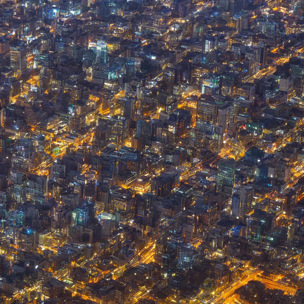 Prompt: photorealistic view of Seoul from the top of a building at night, trending on ArtStation, volumetric lighting, high detail