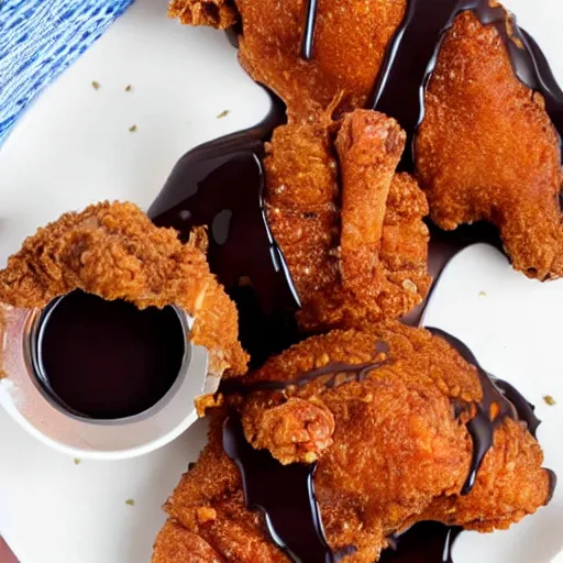 Prompt: fried chicken drizzled in chocolate sauce and sprinkles