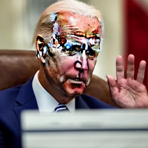 Prompt: joe biden thinking really deeply while math equations are flying around