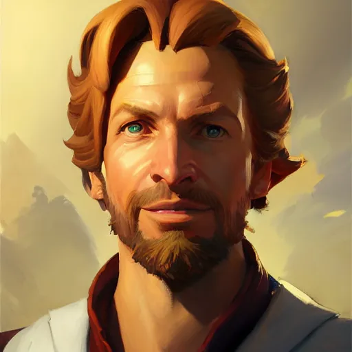 Prompt: Greg Manchess portrait painting o Guybrush Threpwood as Overwatch character, medium shot, asymmetrical, profile picture, Organic Painting, sunny day, Matte Painting, bold shapes, hard edges, street art, trending on artstation, by Huang Guangjian and Gil Elvgren and Sachin Teng