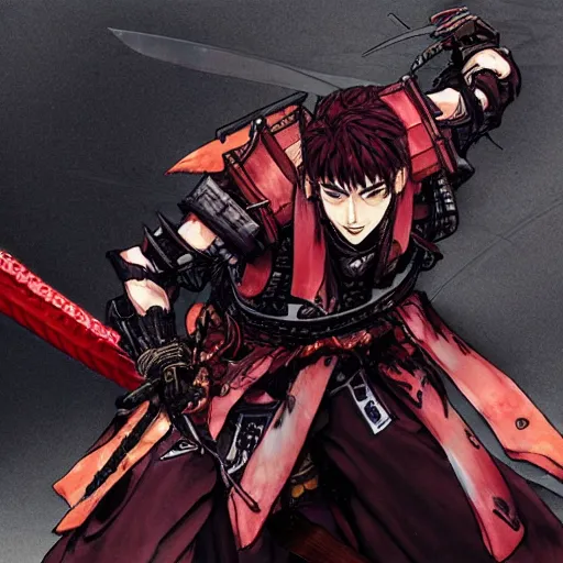 Samurai red hair cool backround anime red eyes