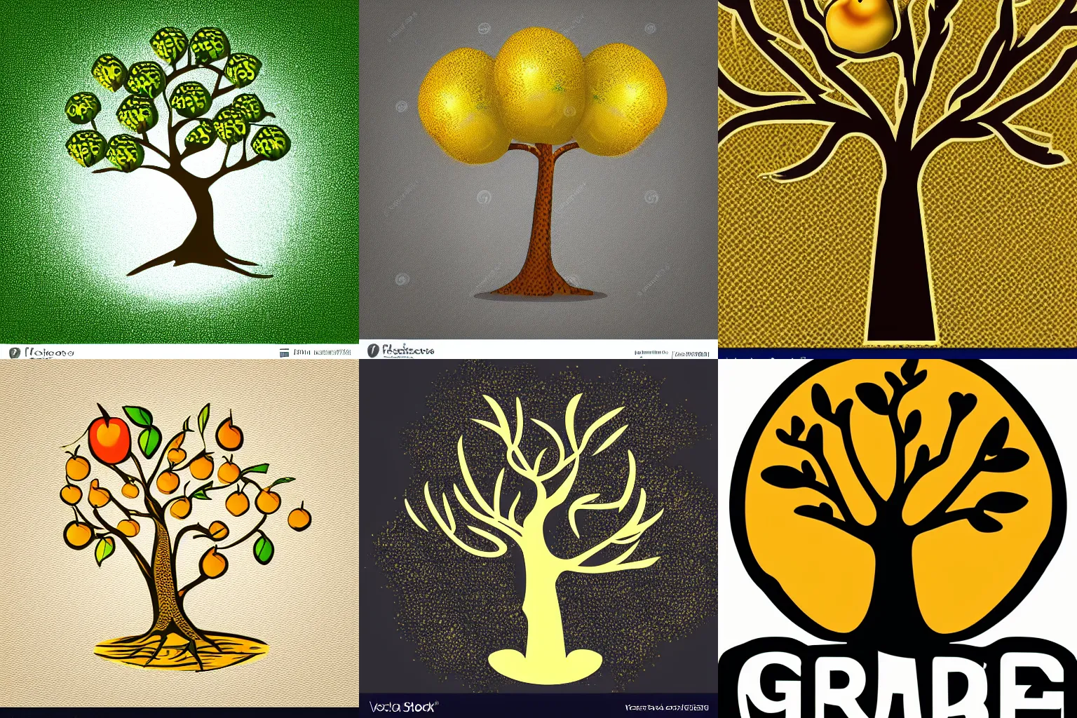 Prompt: mobile app logo of a tree growing golden apples, vector