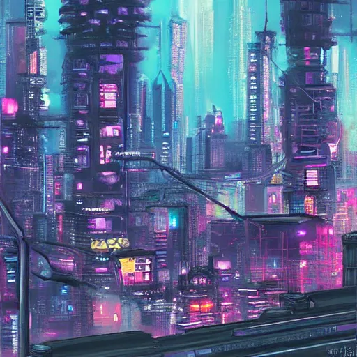 Beautiful Cyberpunk Cityscape, Glitchy Animation style