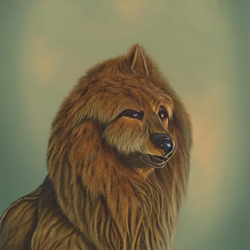 Image similar to a swanson airbrush illustration, mood is centered with tranquility, time stands between organization and comfort, an incline too steep for the griffin fur coats