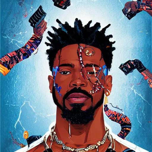 Prompt: a matte painting of killmonger, drip, diamonds shining, stylish, by sachin teng