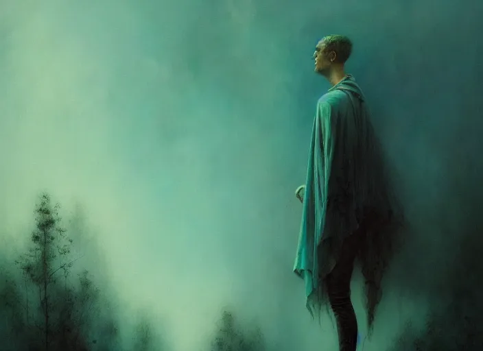 Image similar to turquoise fog in the void, black background hyperrealism, no blur, 4 k resolution, ultra detailed, style of carlos schwabe, dariusz zawadzki, tom bagshaw, tom bagshaw, ismail inceoglu, robert mccall