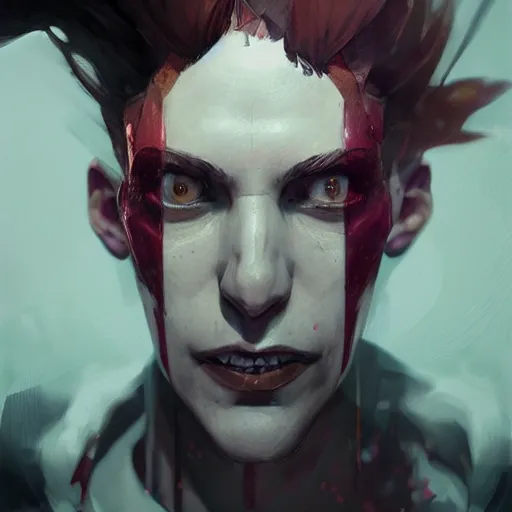 Image similar to beautiful portrait of hisoka morow by greg rutkowski, dishonored 2, realistic anime, hyper realistic