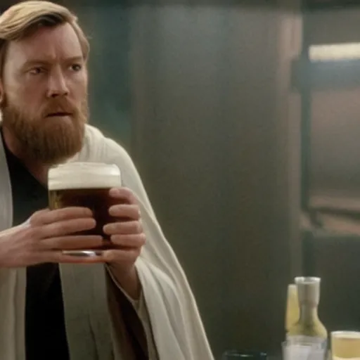 Prompt: Obi wan drinking a beer