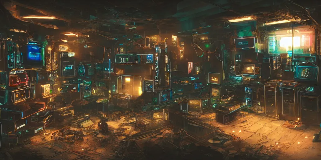 Image similar to a cyberpunk computer that runs on biotechnology, mechanical clock, fallout 5, studio lighting, deep colors, apocalyptic setting