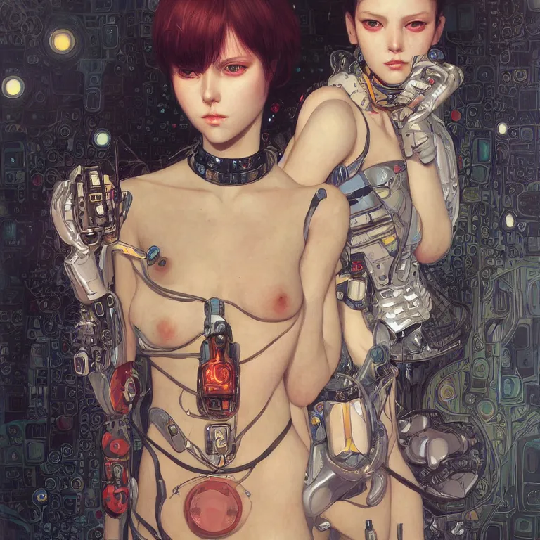 Image similar to portrait of beautiful young alien, cyberpunk, Warhammer, highly detailed, artstation, illustration, art by Gustav Klimt and Range Murata and Ilya Kuvshinov and Sakimichan