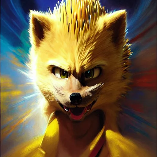 Prompt: a portrait of a super sonic the hedgehog. highly detailed painting by gaston bussiere, craig mullins, j. c. leyendecker, furry