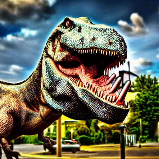 Image similar to dinosaur smoking a cigarette in their mouth realistic hdr professional shot