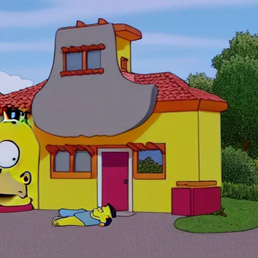 Prompt: homer simpson themed house