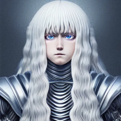 Prompt: full body portrait of griffith from berserk manga, posing, symmetrical composition, centred composition, hyperdetailed, octane render, photorealism 4 k