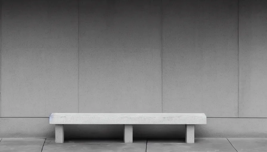 Image similar to a concrete bench sitting in front of a building, a raytraced image by David Chipperfield, unsplash, brutalism, constructivism, dynamic composition, high dynamic range