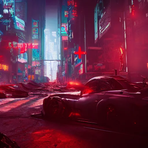 Image similar to hyper realistic hell. chaos. digitalart. artstation. unreal engine. unreal 5. 8 k. cyberpunk.