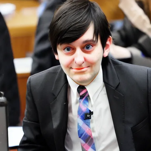 Image similar to cute looking martin shkreli at his trial, cosplaying a girl with cat ears, wearing nekomimi