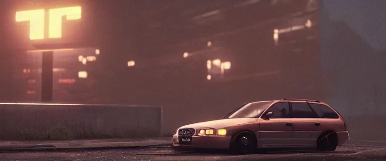 Image similar to Audi A4 B6 Avant (2002), a gritty neo-noir, dramatic bright lighting, cinematic, establishing shot, extremely high detail, photorealistic, cinematic lighting, artstation, by simon stalenhag, Max Payne (PC) (2001)