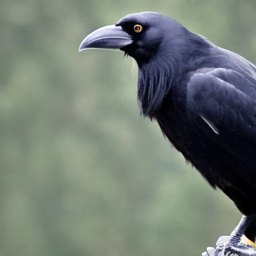 Image similar to a photo of a crow wearing a wig of luxurious, long blonde hair. the crow looks fabulous and she knows it.