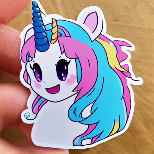 Prompt: die cut sticker of anime tsundere unicorn