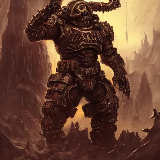 Image similar to fantasy art of doom guy, intricate, smooth detailed, marine armor, cgsociety, doom hell theme