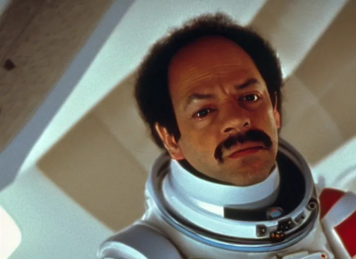 Image similar to film still of young old Cheech Marin as Dr. Dave Bowman in 2001 A Space Odyssey