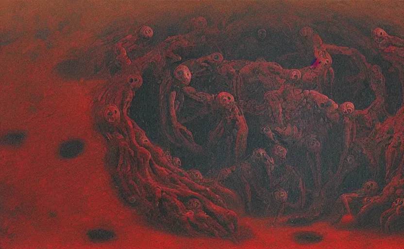 Prompt: A detailed painting of the nine circles of hell made in the style of Beksinski