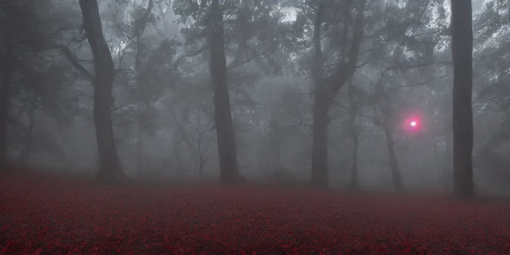 Prompt: ghosts haunting me in the foggy forest, death, clouds, red bloody moon, 8k, ultra realistic