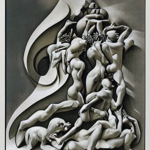 Image similar to illustration of a sculpture by polish sculptor stanisław szukalski