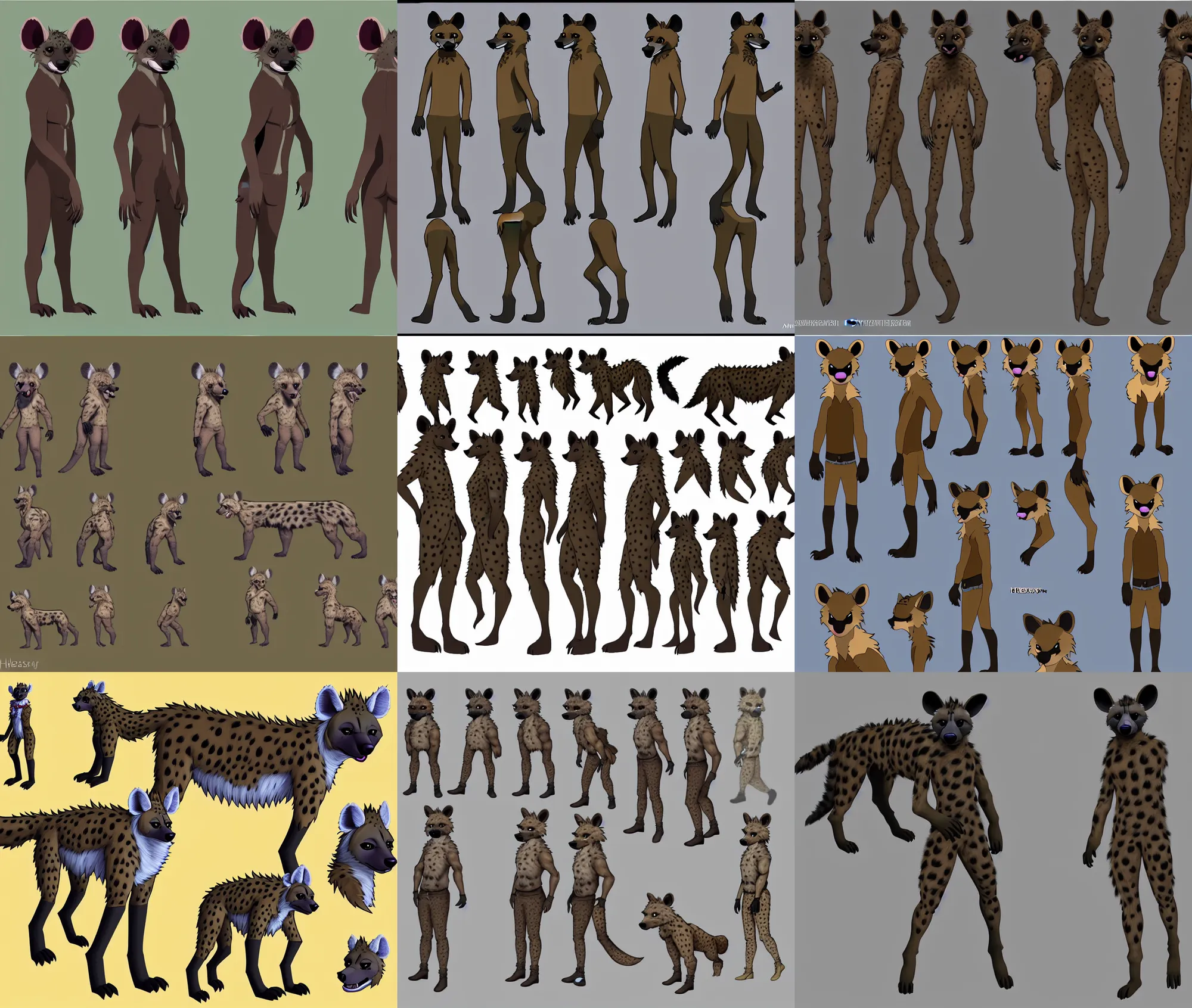 Prompt: a furry hyena fursona fursuit reference sheet, insane ultrahigh - resolution, trending on weasyl