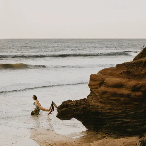 Prompt: chloe temple beach photo, 8 5 mm f / 1. 8