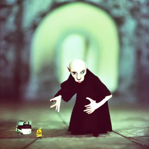 Prompt: portrait of nosferatu playing with his kid, realistic detailed photography, kodak 5 2 1 9 film, 5 0 mm lens