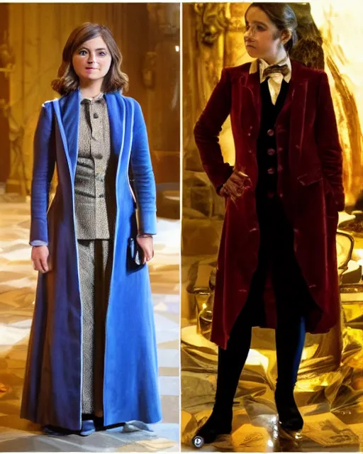 Image similar to Jenna Coleman as the Doctor, velvet frock coat, waistcoat