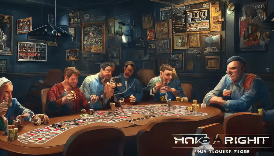 Image similar to poker night pub, very detailed, octane render, 4 k, trending on artstation