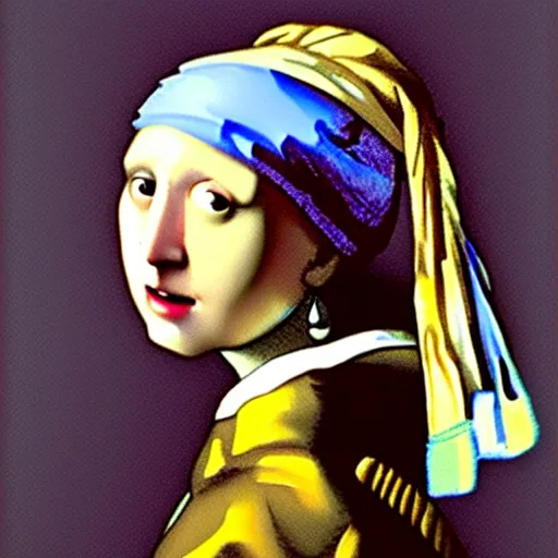 Image similar to Gabe Newell with a Pearl Earring, painting by Johannes Vermeer