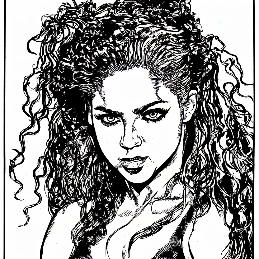 Image similar to portrait of shakira in the style of marc silvestri pen and ink drawing, high detail