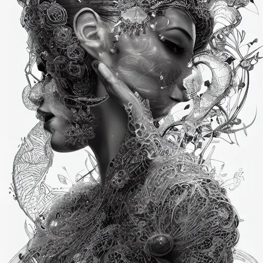 Image similar to the portrait of a ridiculously beautiful and elegant woman with a humongous nose, an ultrafine detailed illustration by james jean, final fantasy, intricate linework, bright colors, behance contest winner, vanitas, angular, altermodern, unreal engine 5 highly rendered, global illumination, radiant light, detailed and intricate environment