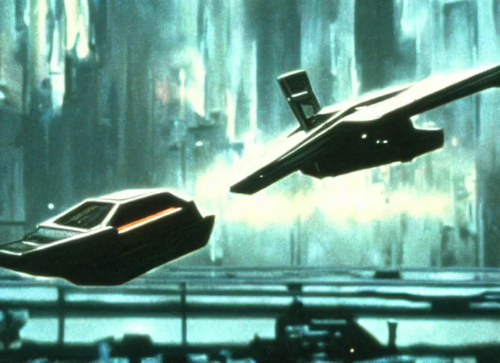 Image similar to flying car from the 1982 science fiction film Blade Runner