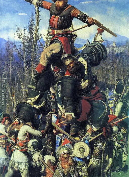 Image similar to painting Heroes (Bogatyri) Viktor Vasnetsov