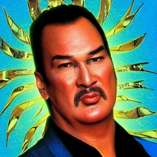 Prompt: Steven Seagal trading card poytail