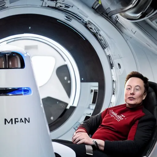 Image similar to elon musk inside a starship rocket, heading to mars