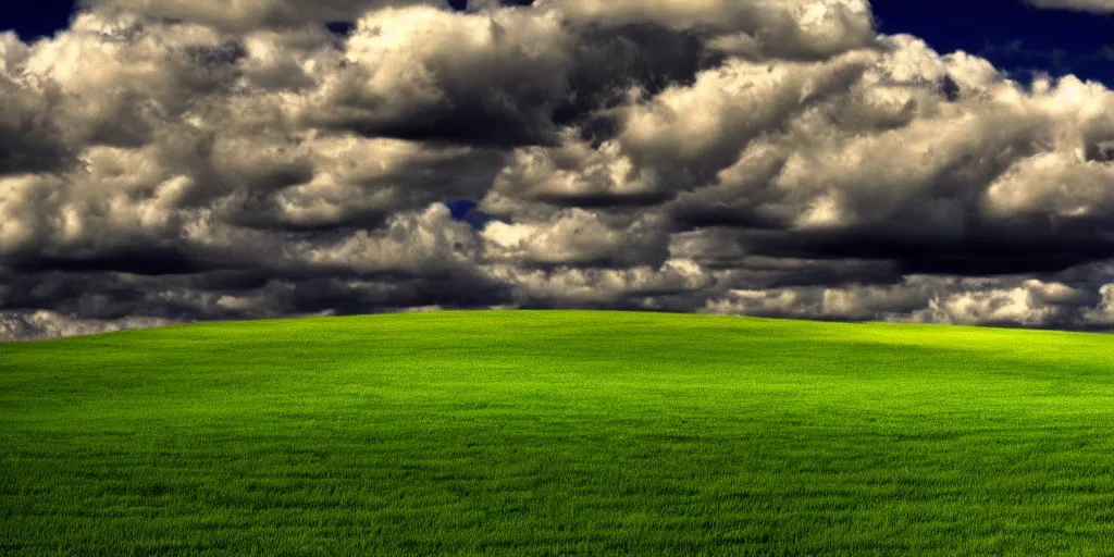Prompt: windows xp bliss wallpaper, in the style of michael whelan,