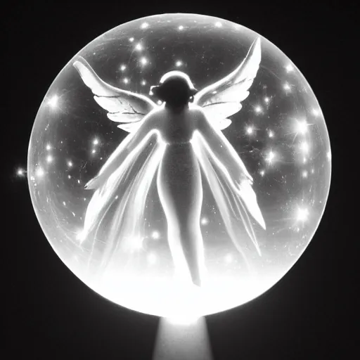 Prompt: There is an angel in the light ball, dreamy, bright, realistic